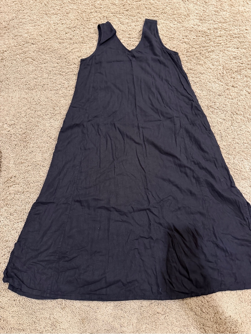 Tahari Black Sleeveless Linen V-Neck Maxi Dress